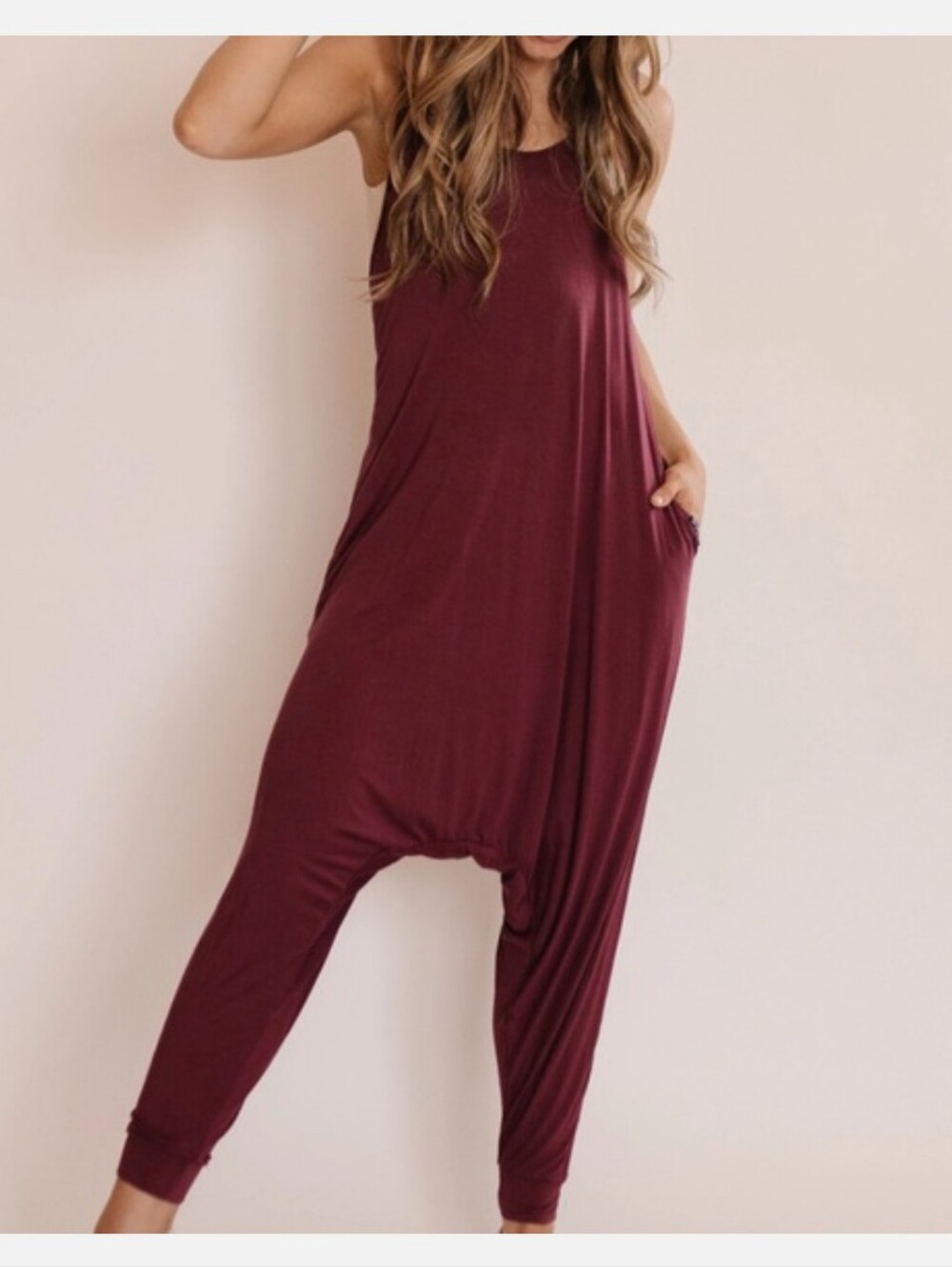 Momper Romper Maternity Postpartum Burgundy One Piece Sleeveless Boho Romper Med
